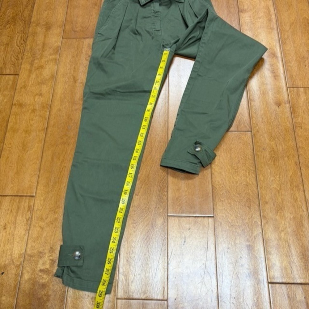 A.L.C. Pants Womens 4 Green Paperbag Waist Cargo Cuffed Tie Belt Cotton Preppy - Picture 5 of 11
